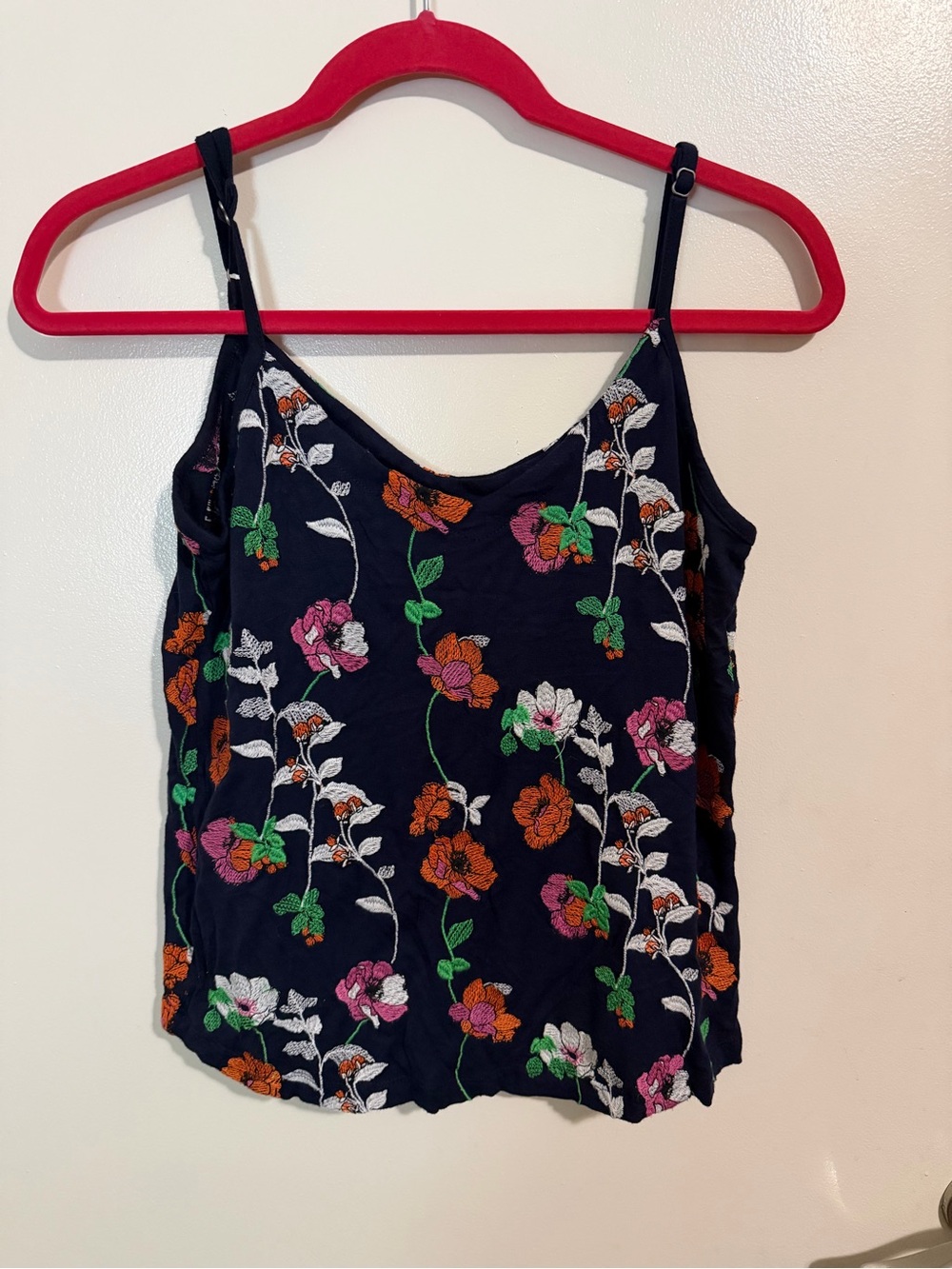 Anthropologie Navy Floral Embroidered Camisole